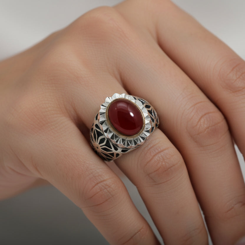 Nawras Yemeni Aqeeq Sterling Silver Ring