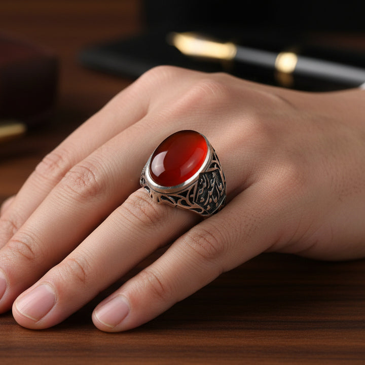Liwa Yemeni Aqeeq Sterling Silver Ring
