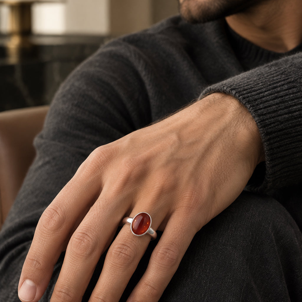 Yemeni Aqeeq Minimalist Style Sterling Silver Ring