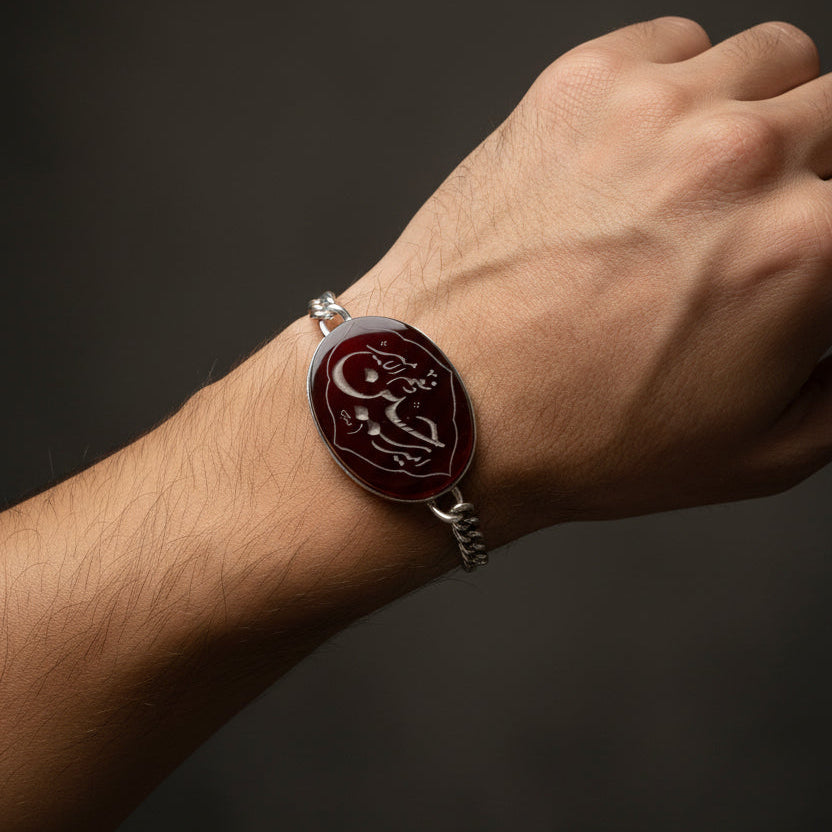 Hukm Al Wafa Khorasan Aqeeq Sterling Silver Bracelet