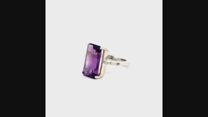 Amethyst Crystal Square Sterling Silver Women Ring | US Size 8