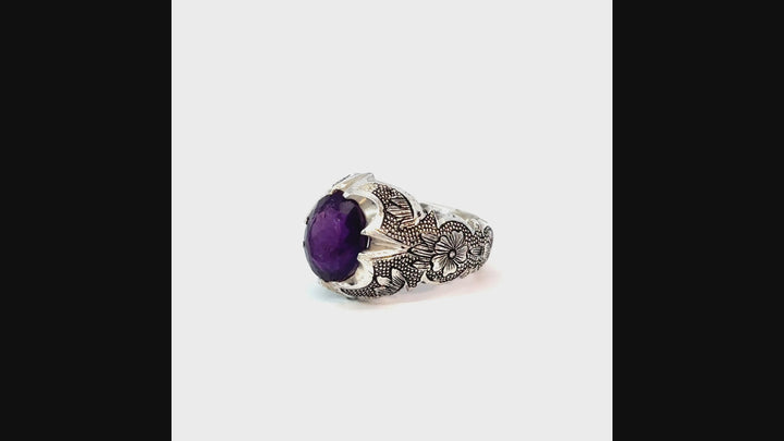 Mystic Oasis Amethyst Sterling Silver Women Ring | US Size 10