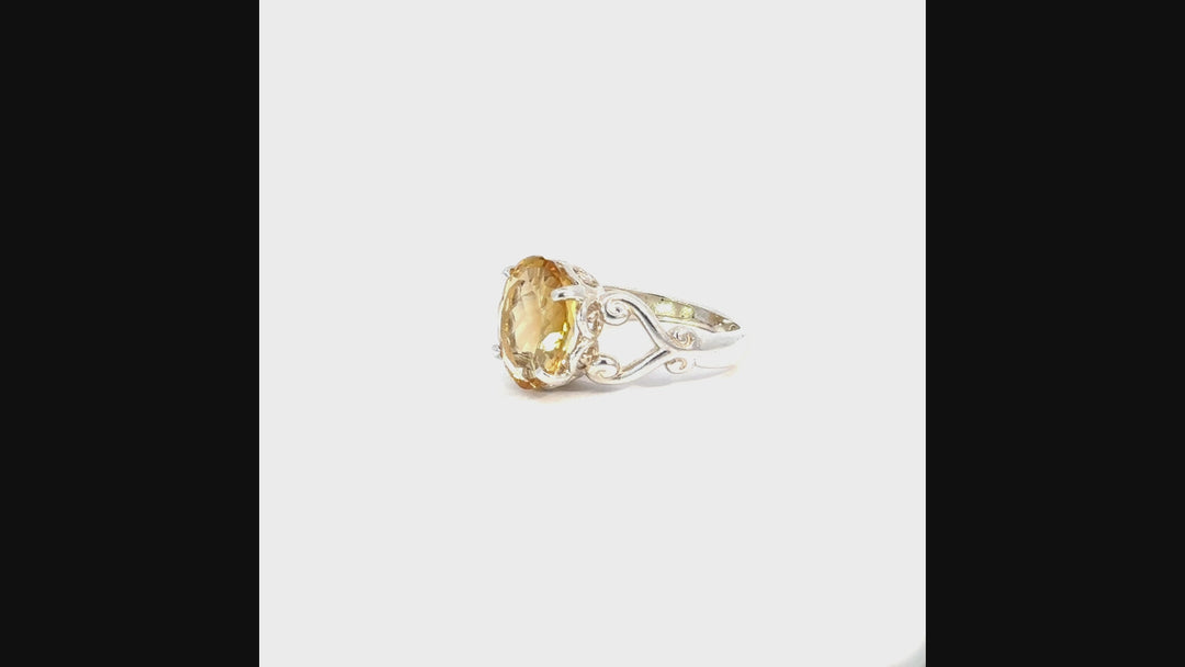 Citrine Oval Diamond Cut Sterling Silver Ring | US Size 8