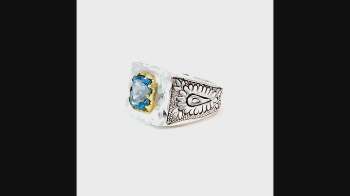 Radiant Topaz Reflection Sterling Silver Men Ring | US Size 9.5