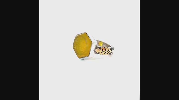 Khorasani Yellow Aqeeq Sterling Silver Ring | US Size 9.5