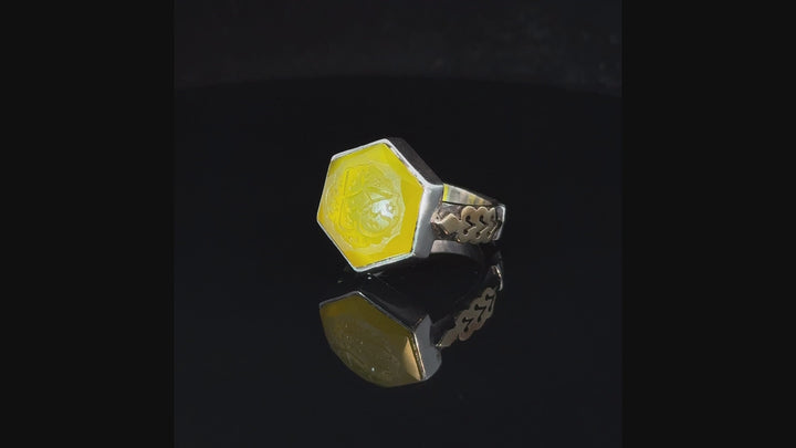 Khorasani Yellow Aqeeq Sterling Silver Ring | US Size 9.5