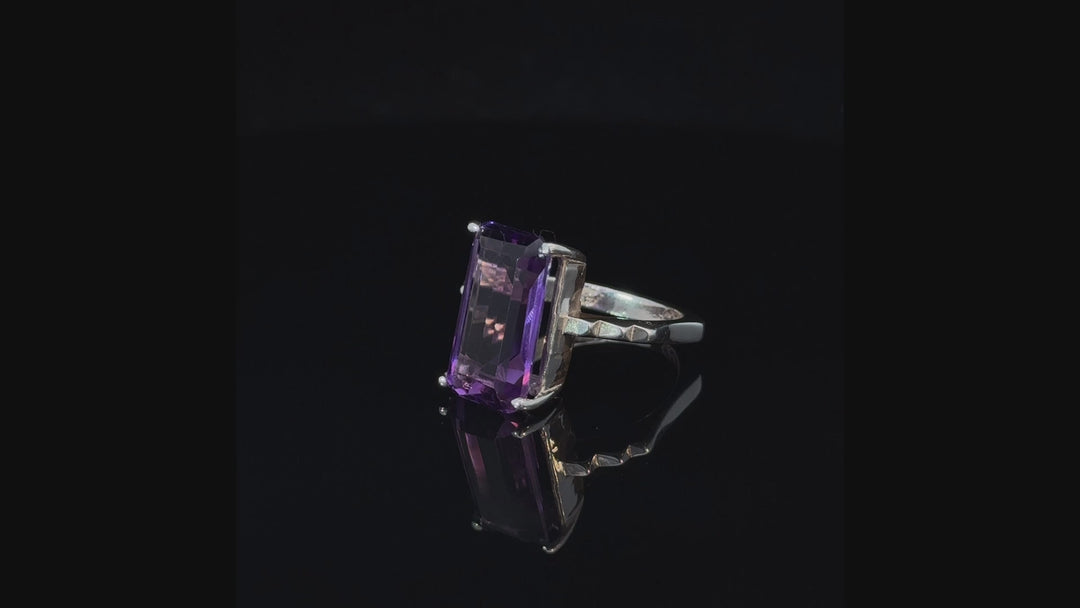 Amethyst Crystal Square Sterling Silver Women Ring | US Size 8