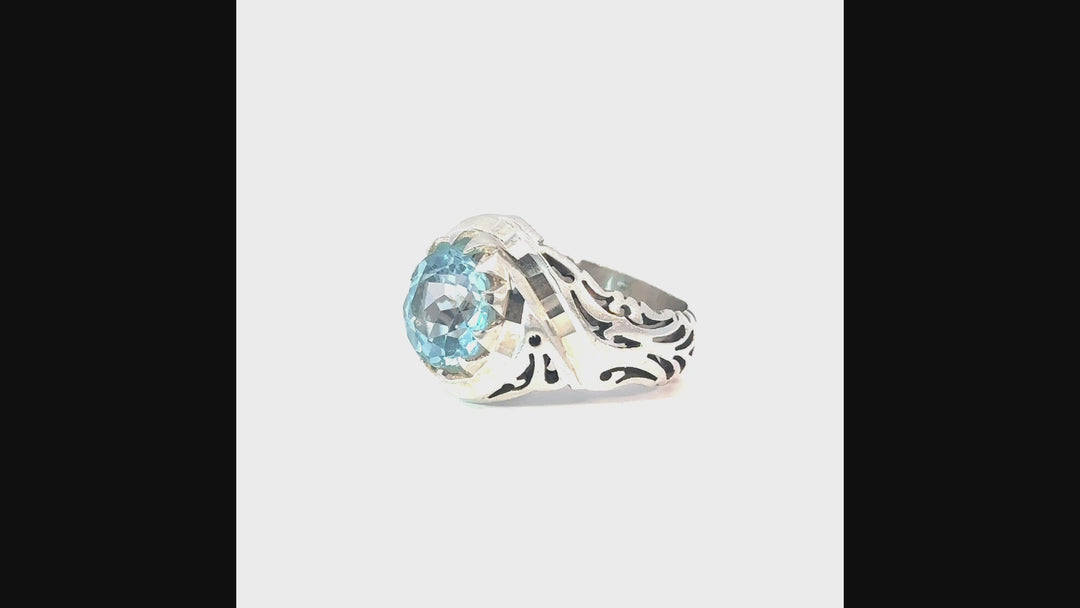Mythical Waters Aquamarine Men’s Sterling Silver Ring | US Size 10.5