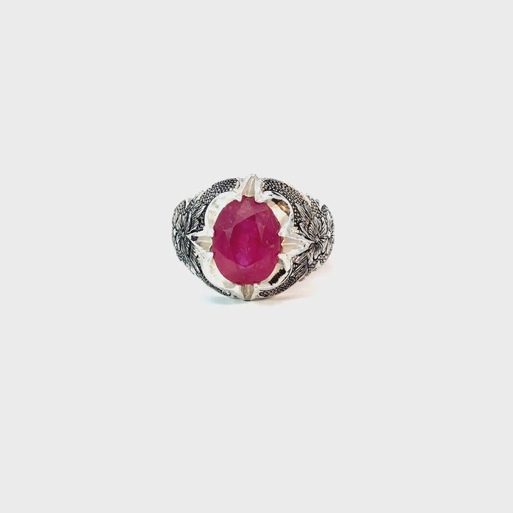 Harmony in Ruby Oval Shape Sterling Silver Ring | US Size 10