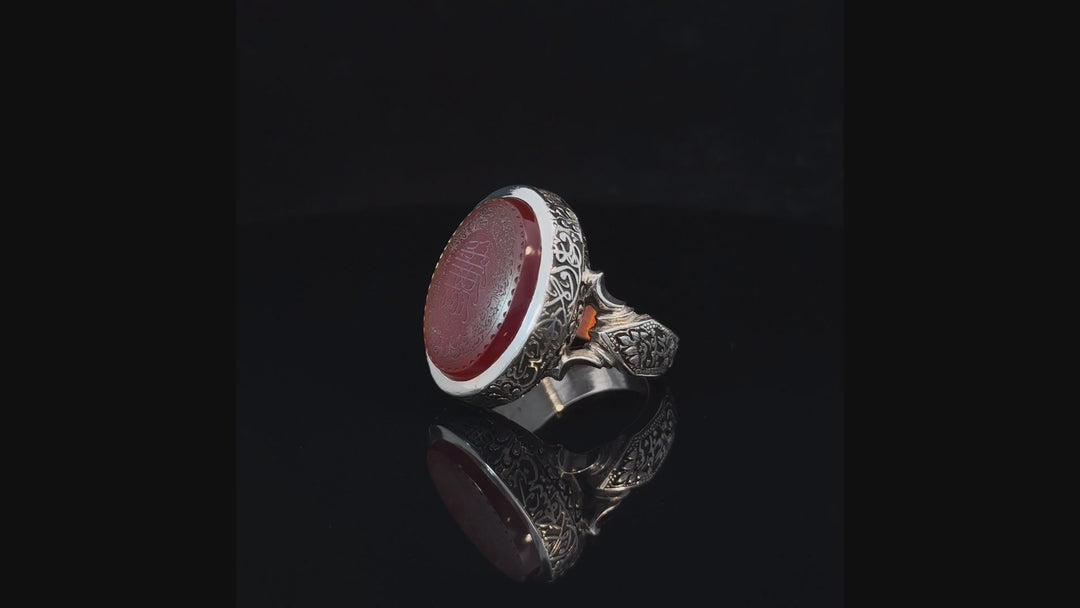 Khorasani Aqeeq Oval Sterling Silver Ring | US Size 11