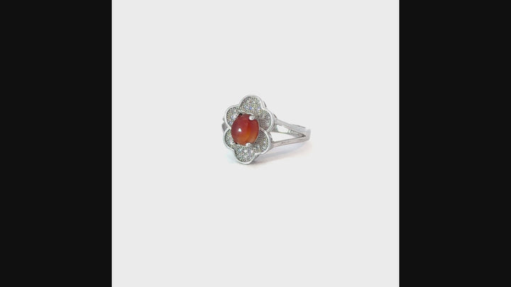 Yemeni Bloom Aqeeq Cubic Zirconia Sterling Silver Women Ring