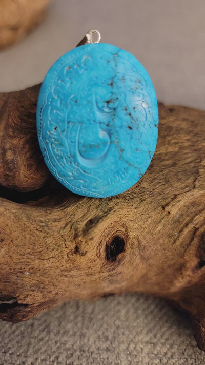 Kermani Feroza Natural Turquoise Pendant with Sterling Silver Frame