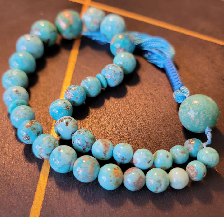 33 Beads Tasbih | Natural Persian Turquoise Beads Rosary | Feroza Stone Tasbih | Irani Turquoise Misbaha | AlAliGems Islamic Beads - Al Ali Gems