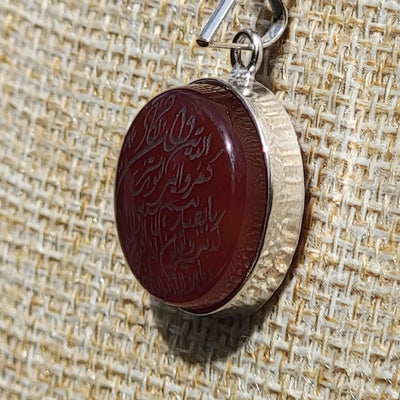 Red & Black Aqeeq Stone Pendant Engraved Wa In Yakad - AlAliGems