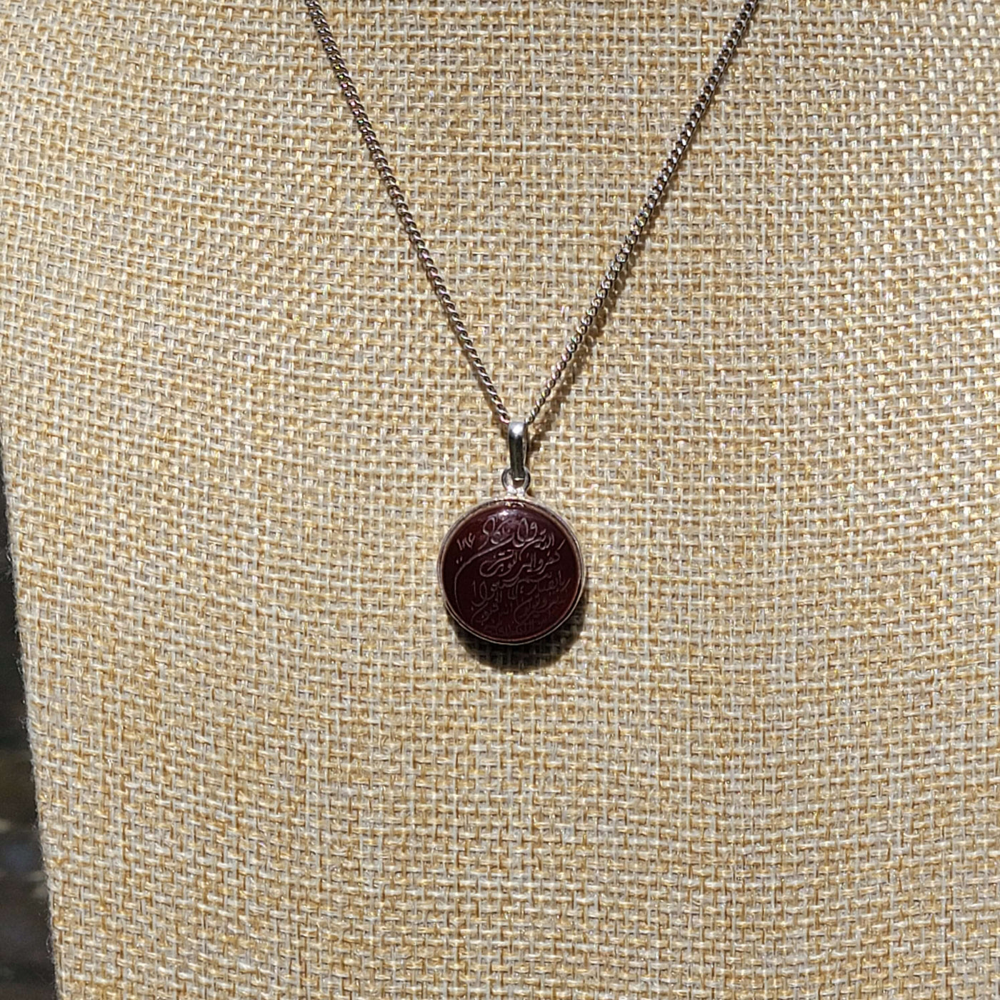 Red & Black Aqeeq Stone Pendant Engraved Wa In Yakad - AlAliGems