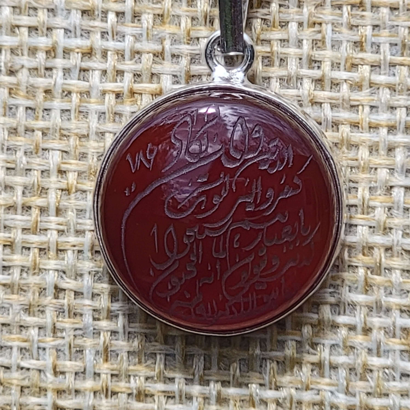 Red & Black Aqeeq Stone Pendant Engraved Wa In Yakad - AlAliGems