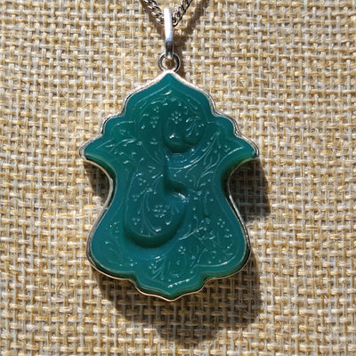 Green Aqeeq Stone Pendant Engraved Ya Ali - AlAliGems
