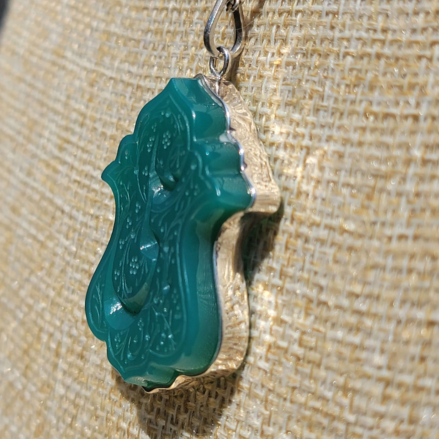 Green Aqeeq Stone Pendant Engraved Ya Ali - AlAliGems