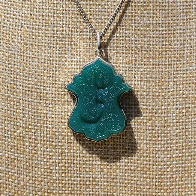 Green Aqeeq Stone Pendant Engraved Ya Ali - AlAliGems