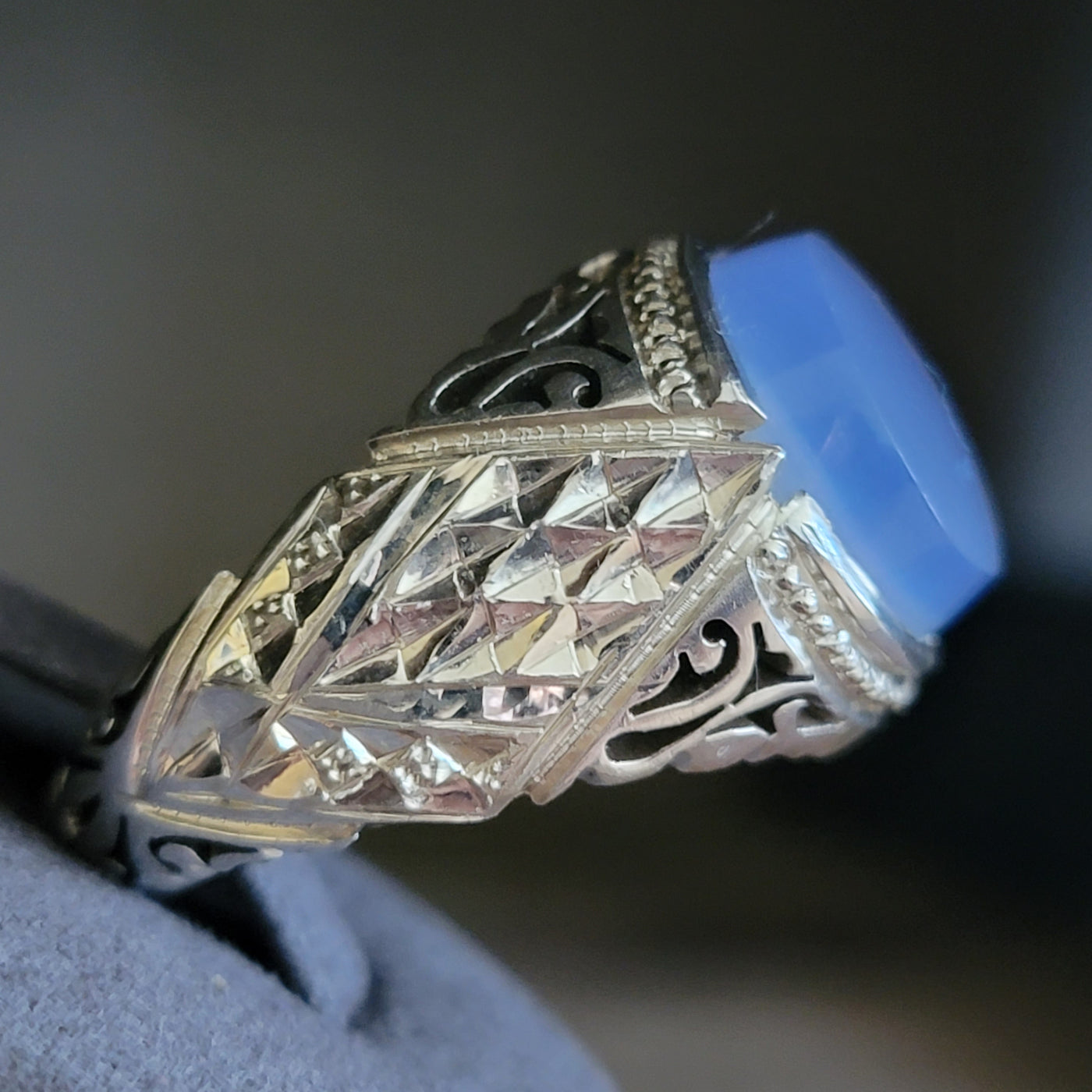 YEMENI BLUE AQEEQ STERLING SILVER RING FOR MEN | US RING SIZE 10 - AlAliGems