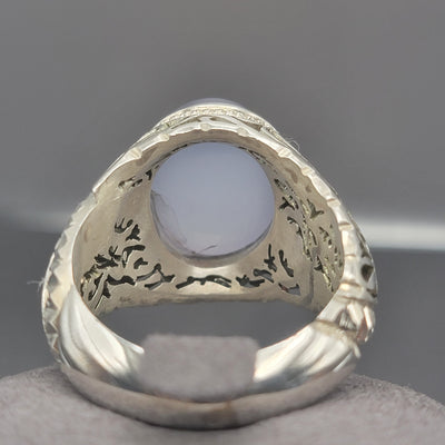 YEMENI BLUE AQEEQ STERLING SILVER RING FOR MEN | US RING SIZE 10 - AlAliGems