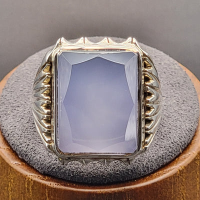 YEMENI BLUE AQEEQ STERLING SILVER RING FOR MEN | US RING SIZE 11 - AlAliGems