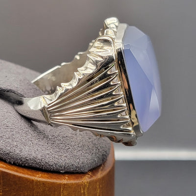 YEMENI BLUE AQEEQ STERLING SILVER RING FOR MEN | US RING SIZE 11 - AlAliGems
