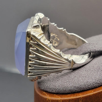 YEMENI BLUE AQEEQ STERLING SILVER RING FOR MEN | US RING SIZE 11 - AlAliGems