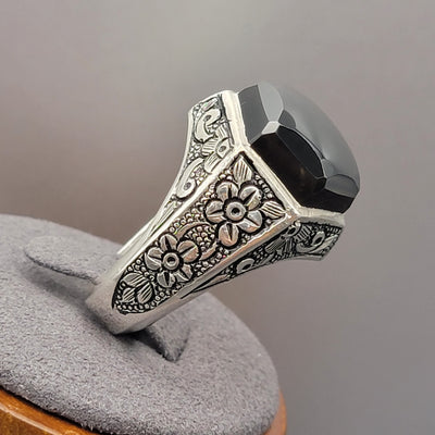 YEMENI BLACK AQEEQ STERLING SILVER RING FOR MEN | US RING SIZE 10 - AlAliGems