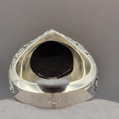 YEMENI BLACK AQEEQ STERLING SILVER RING FOR MEN | US RING SIZE 10 - AlAliGems