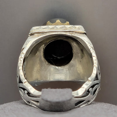 YEMENI BLACK WITH SAPPHIRE AQEEQ STERLING SILVER RING FOR MEN | US RING SIZE 9.5 - AlAliGems