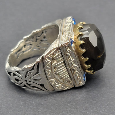 YEMENI BLACK WITH SAPPHIRE AQEEQ STERLING SILVER RING FOR MEN | US RING SIZE 9.5 - AlAliGems