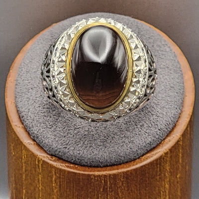 YEMENI BLACK WITH SAPPHIRE AQEEQ STERLING SILVER RING FOR MEN | US RING SIZE 12 - AlAliGems