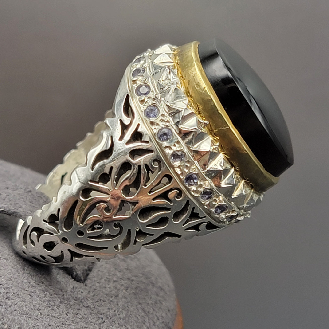 YEMENI BLACK WITH SAPPHIRE AQEEQ STERLING SILVER RING FOR MEN | US RING SIZE 12 - AlAliGems