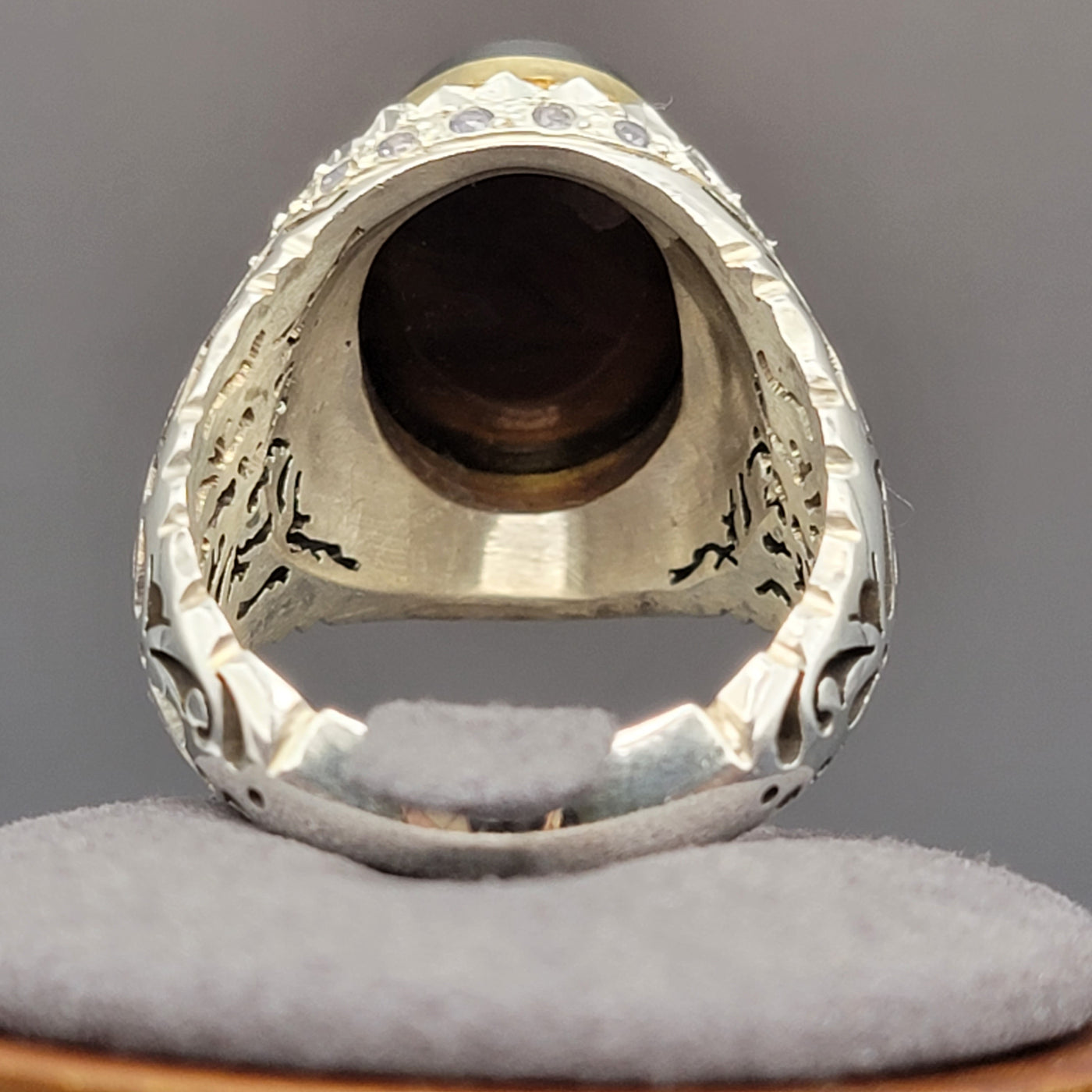 YEMENI BLACK WITH SAPPHIRE AQEEQ STERLING SILVER RING FOR MEN | US RING SIZE 12 - AlAliGems