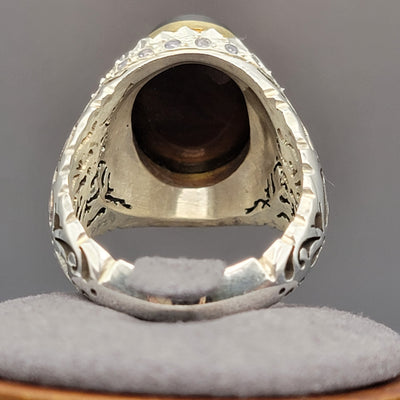 YEMENI BLACK WITH SAPPHIRE AQEEQ STERLING SILVER RING FOR MEN | US RING SIZE 12 - AlAliGems