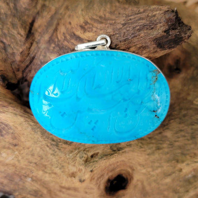 Kermani Feroza Natural Turquoise Pendant with Sterling Silver Frame - Al Ali Gems