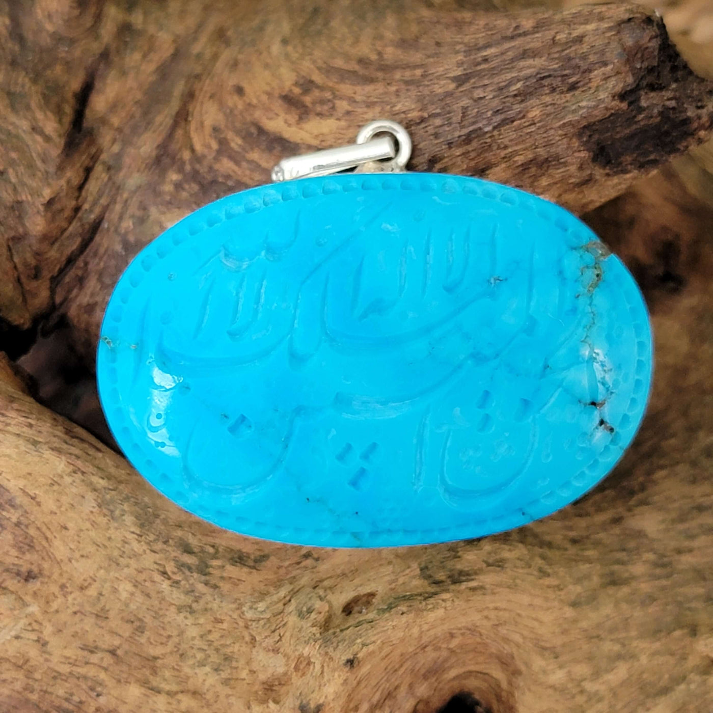 Kermani Feroza Natural Turquoise Pendant with Sterling Silver Frame - Al Ali Gems