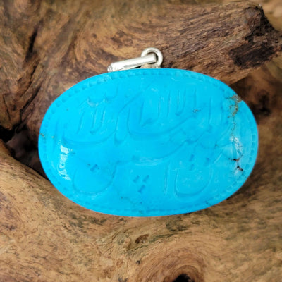 Kermani Feroza Natural Turquoise Pendant with Sterling Silver Frame - Al Ali Gems