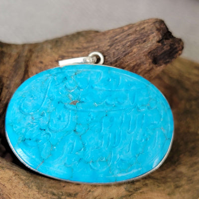 Kermani Feroza Natural Turquoise Pendant with Sterling Silver Frame - Al Ali Gems