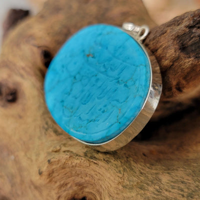 Kermani Feroza Natural Turquoise Pendant with Sterling Silver Frame - Al Ali Gems