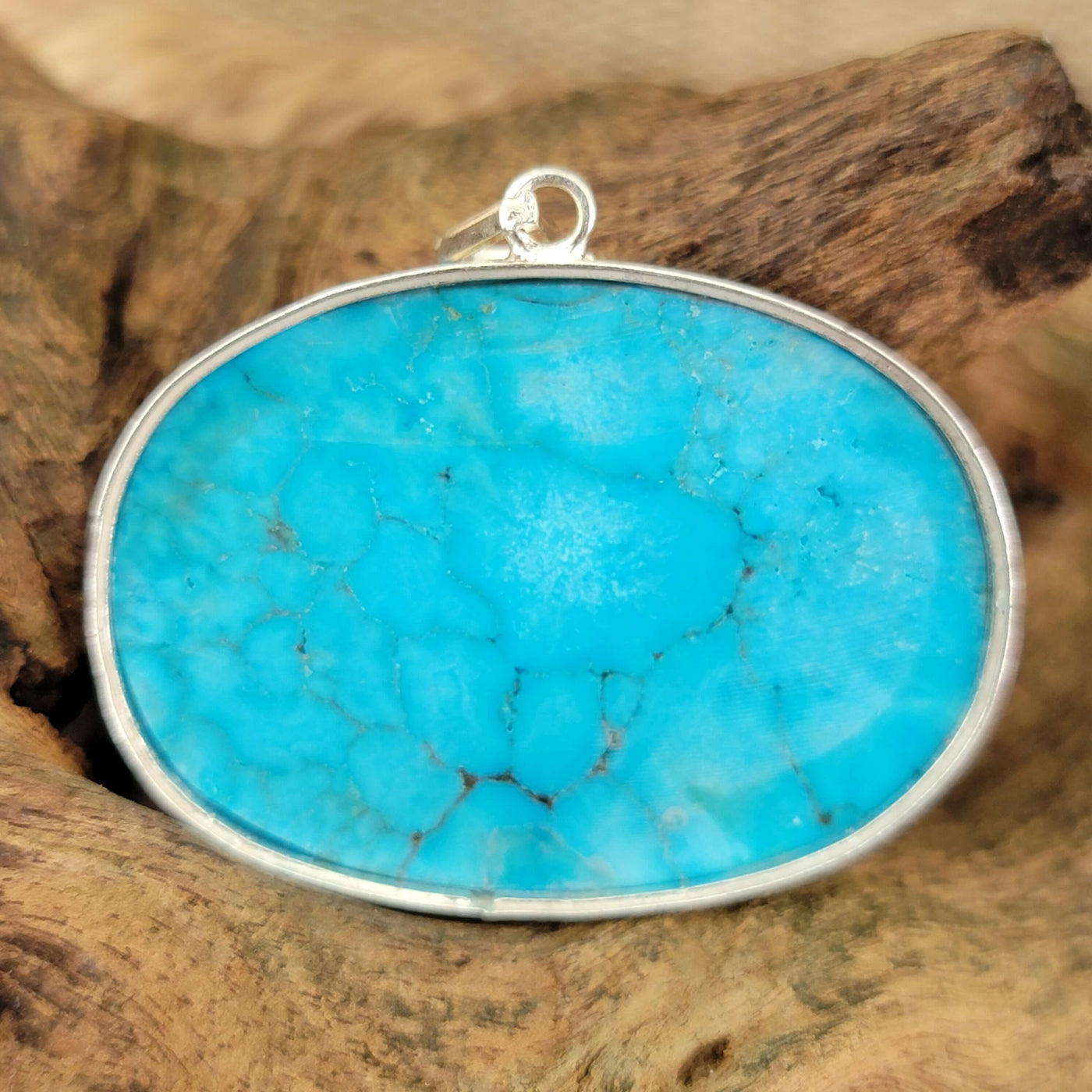 Kermani Feroza Natural Turquoise Pendant with Sterling Silver Frame - Al Ali Gems