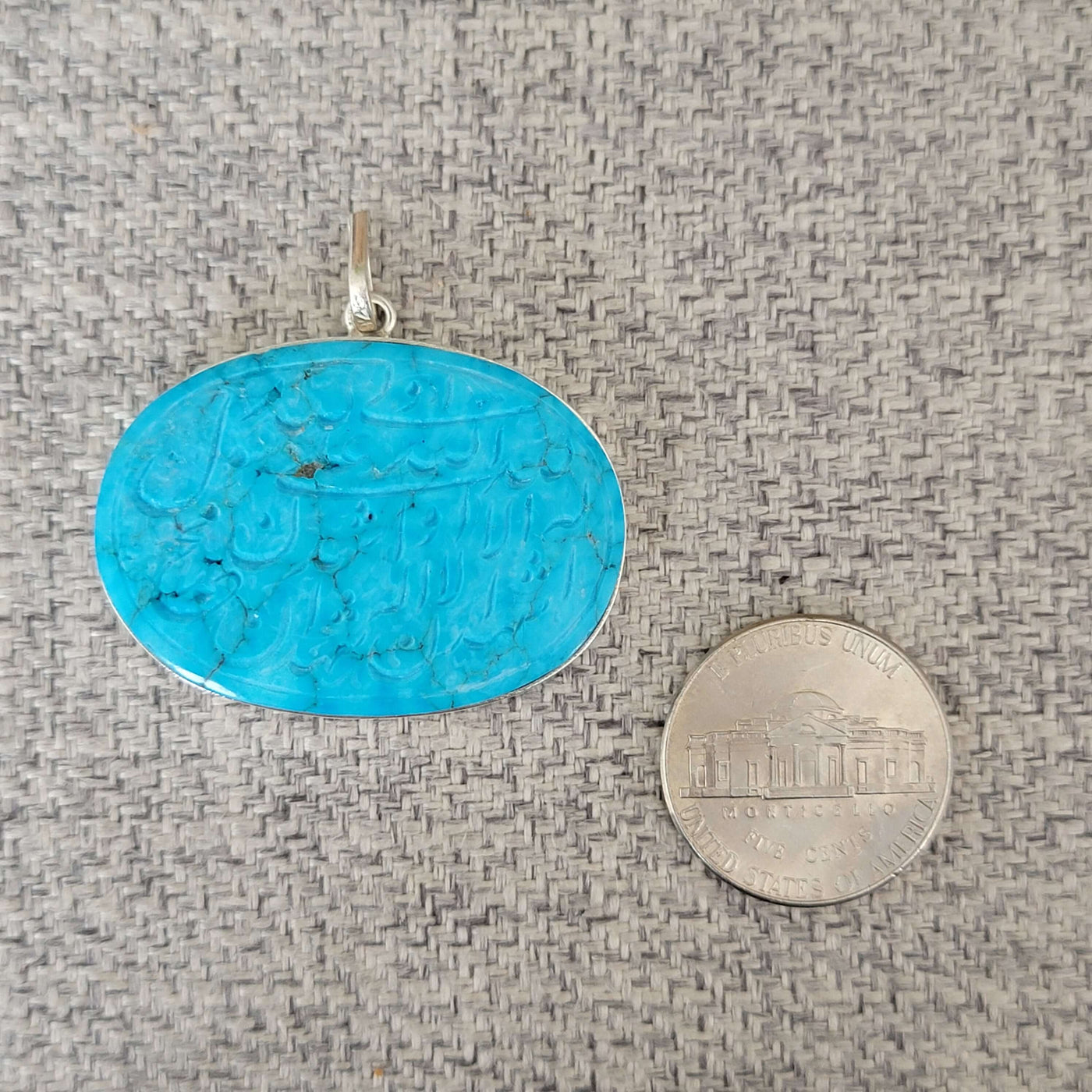 Kermani Feroza Natural Turquoise Pendant with Sterling Silver Frame - Al Ali Gems