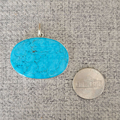 Kermani Feroza Natural Turquoise Pendant with Sterling Silver Frame - Al Ali Gems