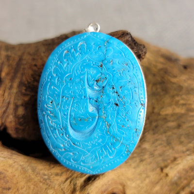 Kermani Feroza Natural Turquoise Pendant with Sterling Silver Frame - Al Ali Gems