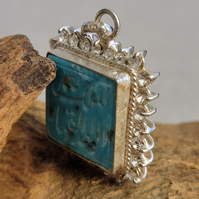 Kermani Feroza Natural Turquoise Pendant with Cubic Zirconia - Al Ali Gems