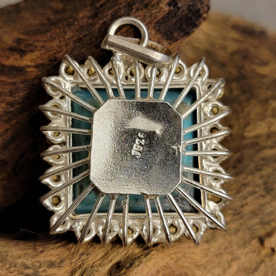 Kermani Feroza Natural Turquoise Pendant with Cubic Zirconia - Al Ali Gems