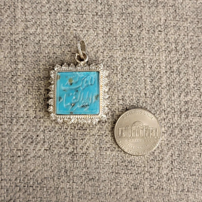 Kermani Feroza Natural Turquoise Pendant with Cubic Zirconia - Al Ali Gems