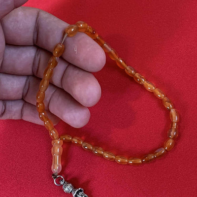 33 Beads of Yemen Islamic Tasbih Aqeeq Aqiq (Agate) Stones Prayer Bead, Yemeni Muslim Tesbih Taspih, 13 x 7 mm | Yemeni Aqeeq Stone - Al Ali Gems