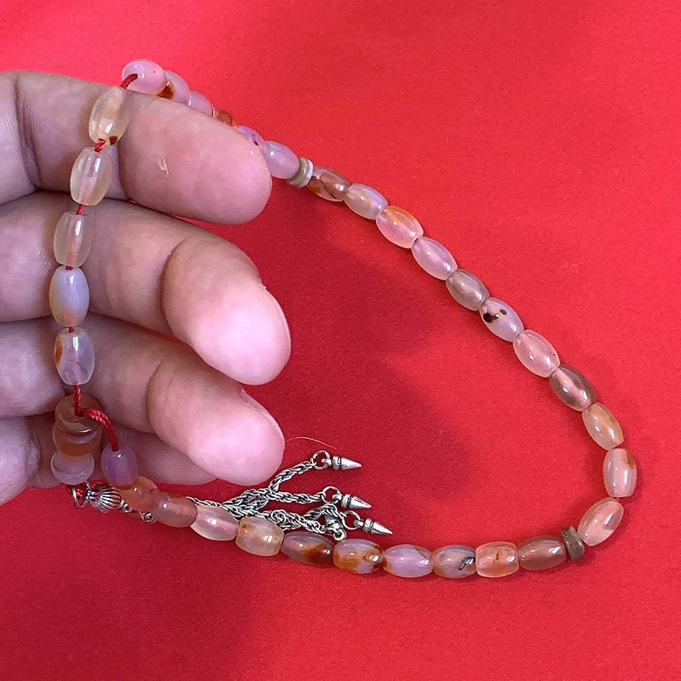 33 Beads of Yemen Islamic Tasbih Aqeeq Aqiq (Agate) Stones Prayer Bead, Yemeni Muslim Tesbih Taspih, 13 x 7 mm | Yemeni Aqeeq Stone - Al Ali Gems